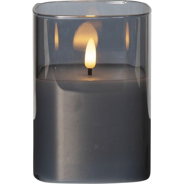Siva LED sveča iz voska v steklu Star Trading Flamme, višina 12,5 cm