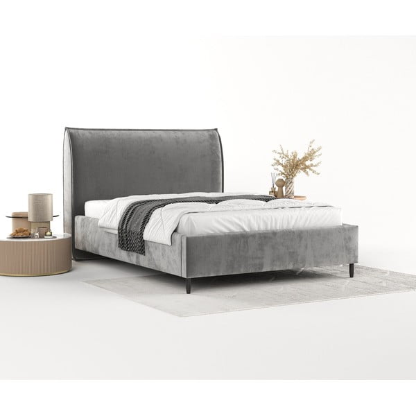 Siva oblazinjena zakonska postelja s prostorom za shranjevanje z letvenim dnom 180x200 cm Shell – Maison de Rêve-image-2