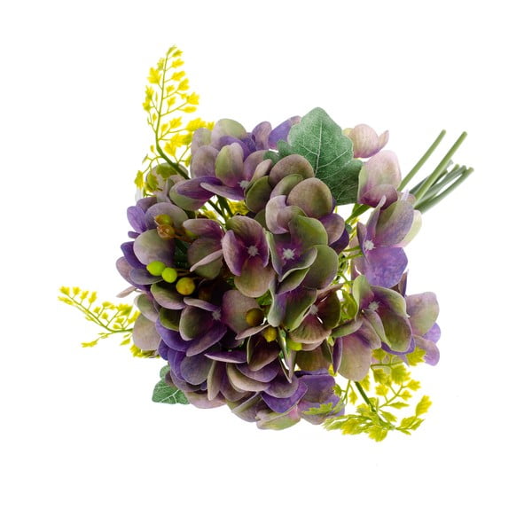 Vijolično umetno cvetje v slogu hortenzije z Daklsovo praprotjo