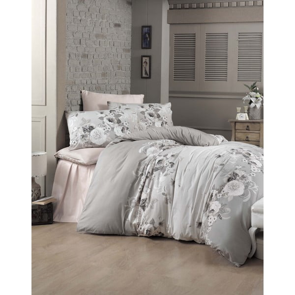 Siva posteljnina iz bombažnega satena Victoria Hevin, 135 x 200 cm