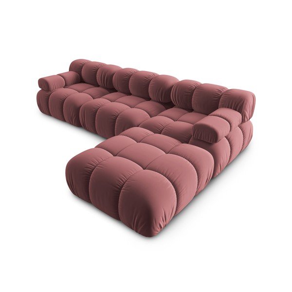 Rožnata žametna kotna sedežna garnitura Bellis – Micadoni Home-image-4