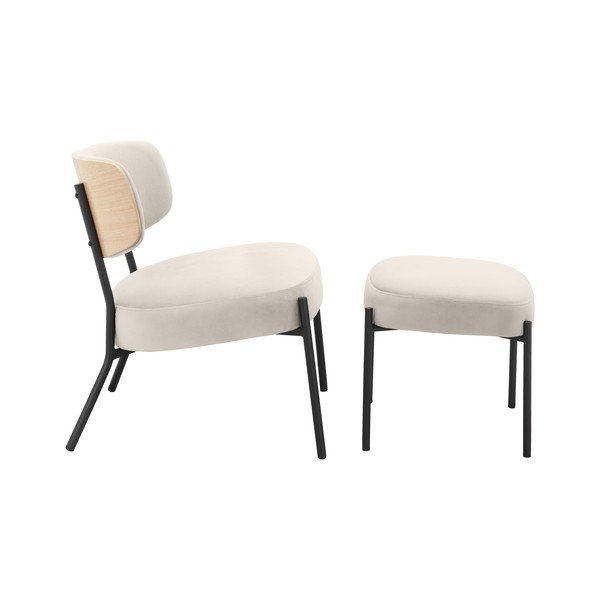 Kremno bel žameten fotelj z naslonjalom za noge Jerry – Støraa-image-1