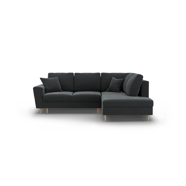 Temno siva žametna raztegljiva kotna sedežna garnitura s prostorom za shranjevanje (desni kot/v obliki črke L) Kyoto – Cosmopolitan Design