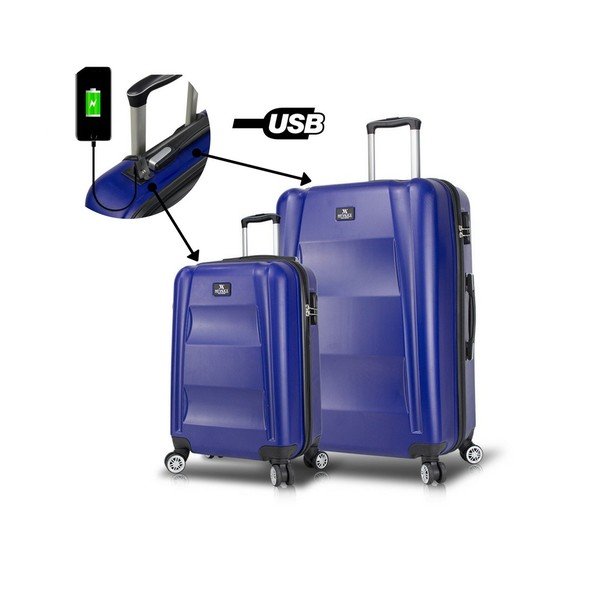 Komplet 2 modrih potovalnih kovčkov na kolesih z vrati USB My Valice LASSO Cabin & Large-image-1