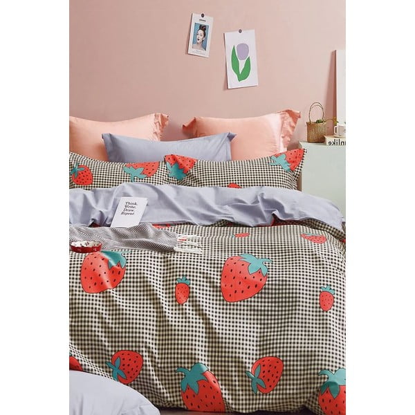 Enojna 3-delna podaljšana posteljnina iz renforce bombaža z rjuho 160x220 cm Strawberry – Mila Home