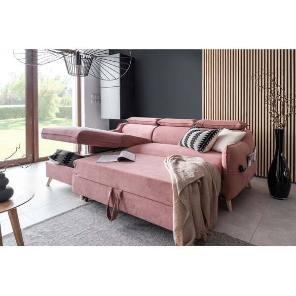 Svetlo rožnata žametna raztegljiva kotna sedežna garnitura (levi kot) Sweet Harmony – Miuform-image-4
