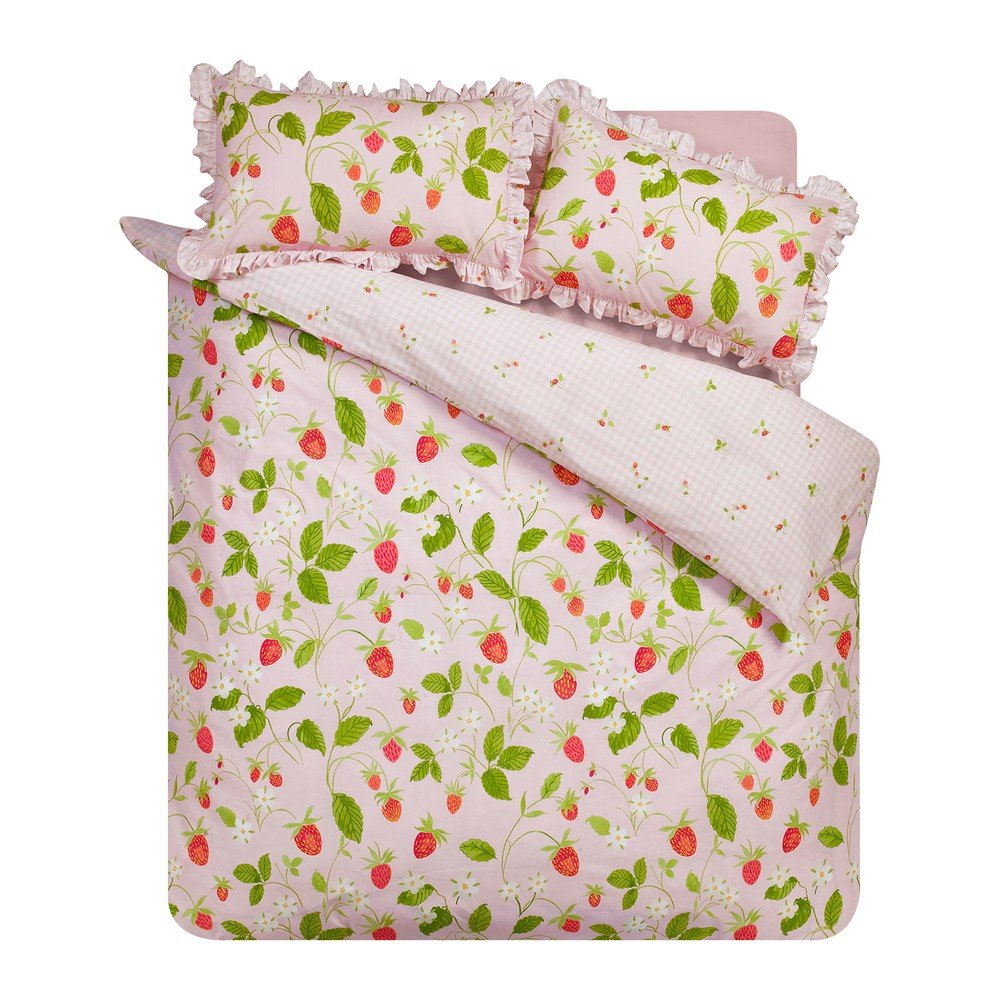 Rožnata enojna posteljnina Strawberry Frills
