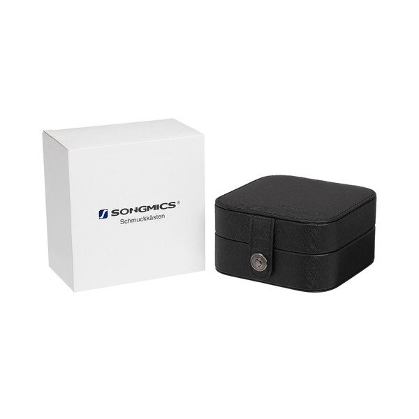 Črna kompaktna škatlica za nakit s sivo oblogo Songmics-image-3