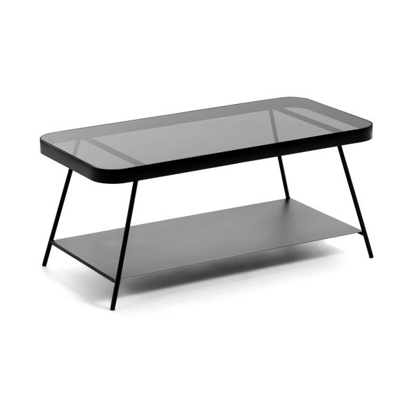 Črna mizica s stekleno mizno ploščo 45x90 cm Duilia – Kave Home