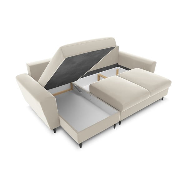 Bež žametna raztegljiva kotna sedežna garnitura s prostorom za shranjevanje Kyoto – Cosmopolitan Design-image-2