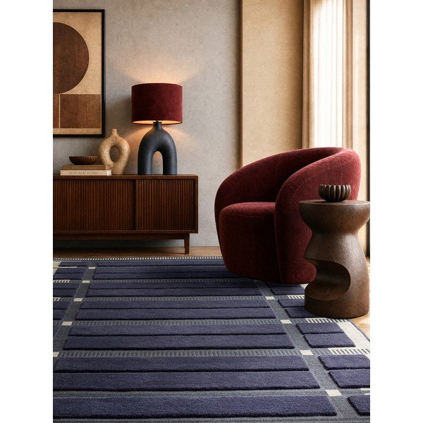 Temno modra/bež ročno tkana volnena preproga 120x170 cm – Asiatic Carpets-image-1