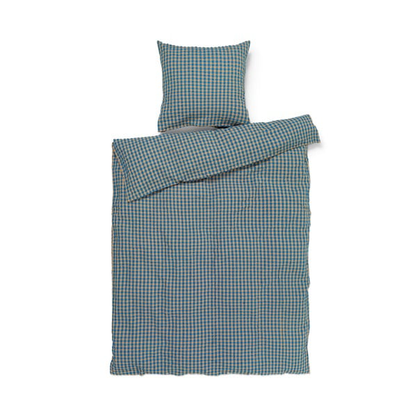 Oker rumena/modra podaljšana posteljnina iz krepa 140x220 cm Bæk&Bølge – JUNA