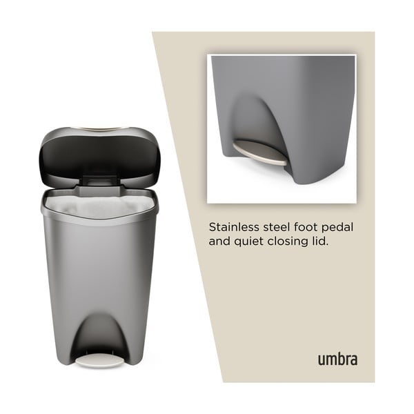 Siv plastičen koš za smeti s pedalom 50 l Brim – Umbra-image-4