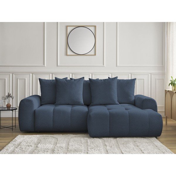 Modra raztegljiva kotna sedežna garnitura iz šenilje s prostorom za shranjevanje (desni kot/z ležalnikom) Roxelane – Bobochic Paris-image-1