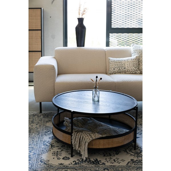 Okrogla mizica v črni in naravni barvi ø 80 cm Makoto – White Label-image-1