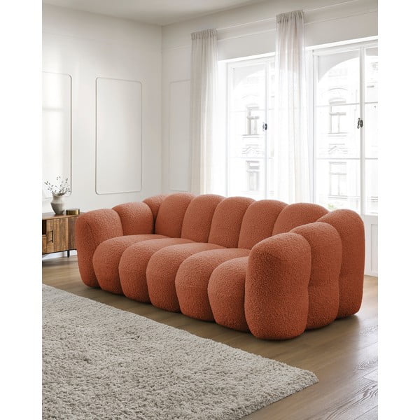 Opečnato oranžna sedežna garnitura iz tkanine bouclé 232 cm Hippolyte – Bobochic Paris-image-1