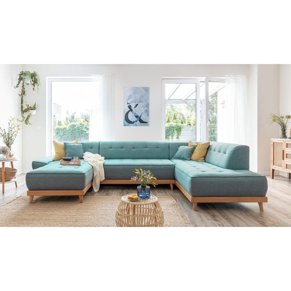 Turkizna raztegljiva kotna sedežna garnitura (desni kot/v obliki črke "U") Dazzling Daisy – Miuform-image-3