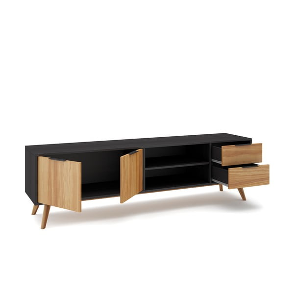 Črna/naravna TV omarica iz masivnega bora 180x53 cm Lavis – Marckeric-image-4