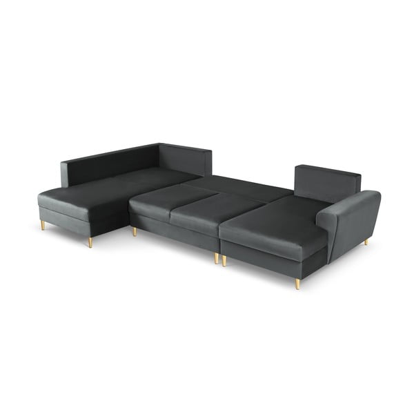 Temno siva žametna raztegljiva kotna sedežna garnitura s prostorom za shranjevanje (levi kot/v obliki črke "U") Kyoto – Cosmopolitan Design-image-2