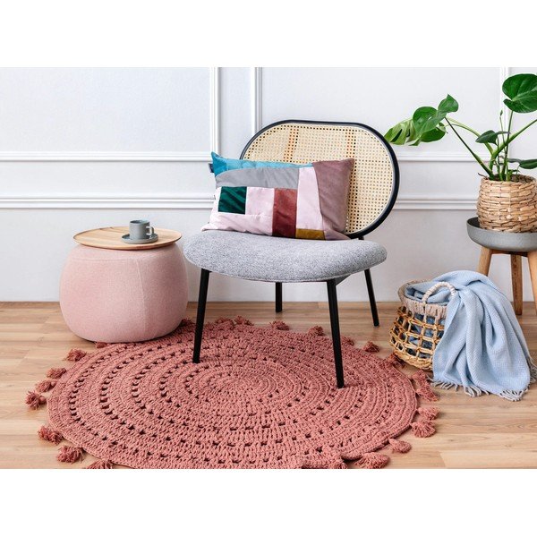 Rjavo rožnata bombažna ročno izdelana preproga Nattiot Nila, ø 120 cm-image-1