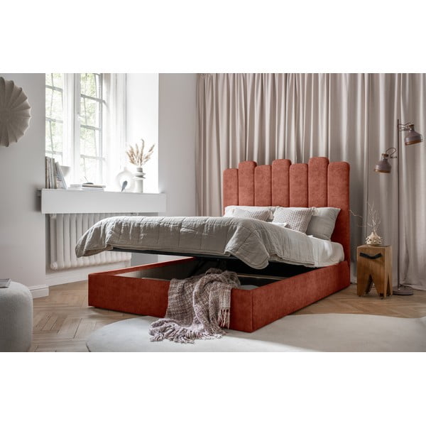 Oblazinjena zakonska postelja s prostorom za shranjevanje in letvenim dnom v opečnati barvi 160x200 cm Dreamy Aurora - Miuform-image-4