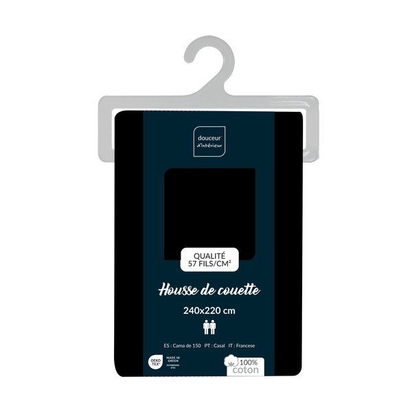 Črna bombažna prevleka za odejo za zakonsko posteljo/podaljšana 240x220 cm Lina – douceur d'intérieur-image-2