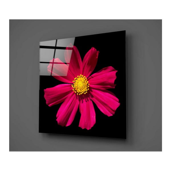 Črno-rdeča steklena slika Insigne Flowerina, 30 x 30 cm