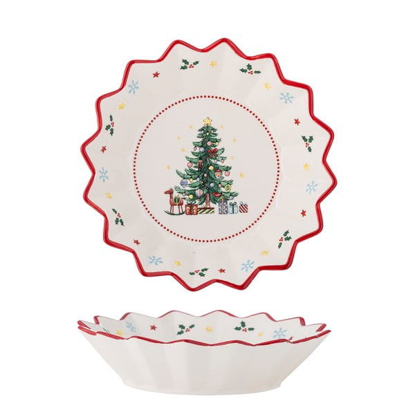 Rdeč/kremno bel servirni keramičen krožnik z božičnim motivom ø 20 cm Naive – Bloomingville-image-3