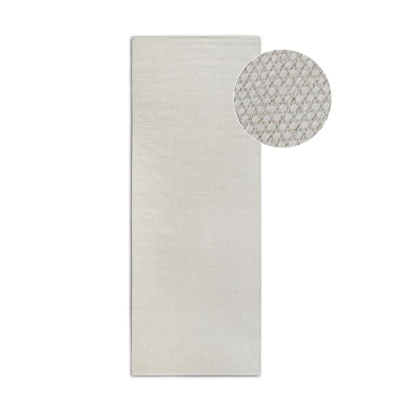 Kremno bel ročno tkan tekač iz mešanice volne 80x200 cm Pradesh Natural White – Elle Decoration