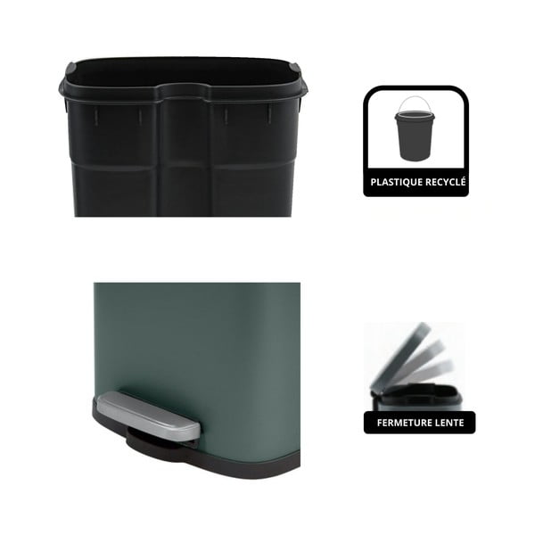 Temno zelen jeklen koš za smeti s pedalom 5 l Akira – Spirella-image-3
