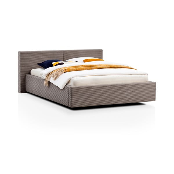 Svetlo rjava oblazinjena zakonska postelja brez letvenega dna 140x200 cm Cube – Meise Möbel-image-4