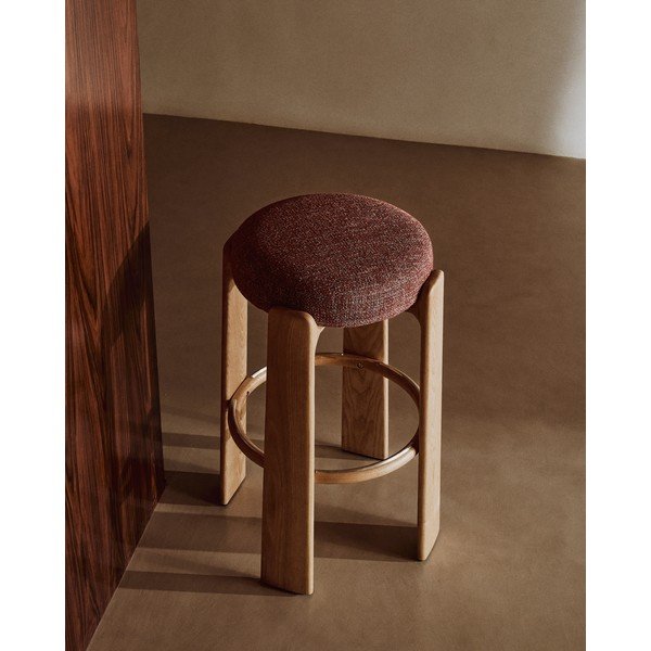 Barski stol iz masivnega jesena v barvi terakote in temni naravni barvi (višina sedeža 75 cm) Granite – Kave Home-image-1