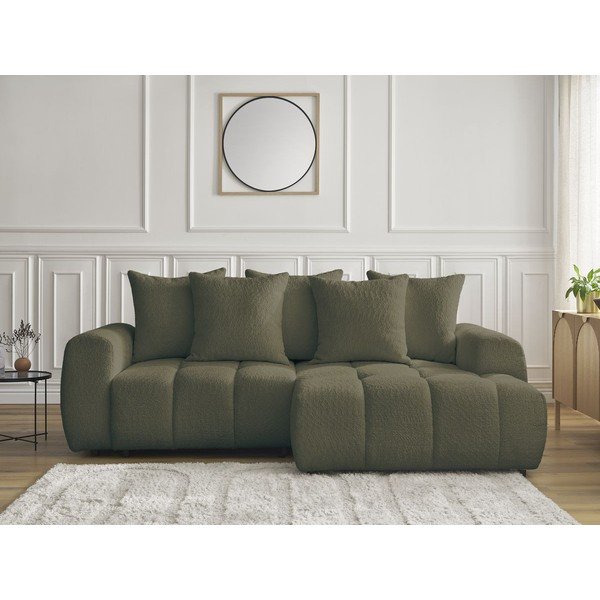 Kaki zelena raztegljiva kotna sedežna garnitura iz tkanine bouclé s prostorom za shranjevanje (desni kot/z ležalnikom) Roxelane – Bobochic Paris-image-1