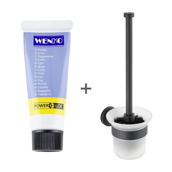 Mat črna steklena WC ščetka z namestitvijo brez vrtanja Bosio – Wenko