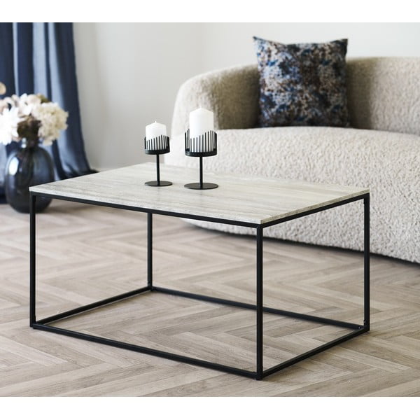 Črna/bež klubska mizica v kamnitem dekorju 60x90 cm Vita – House Nordic-image-1