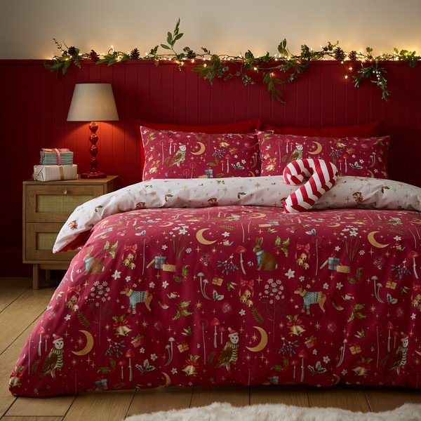Rdeča enojna posteljnina 135x200 cm Christmas Enchanted Twilight – Catherine Lansfield