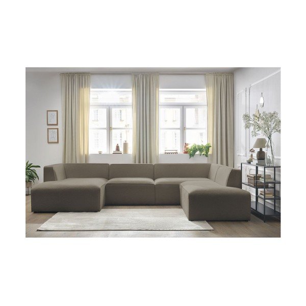 Rjava kotna sedežna garnitura iz tkanine bouclé (desni kot/v obliki črke "U") Megeve – Bobochic Paris-image-1