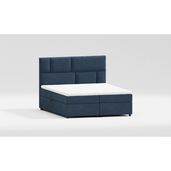 Temno modra boxspring postelja s prostorom za shranjevanje 180x200 cm Lola – Ropez