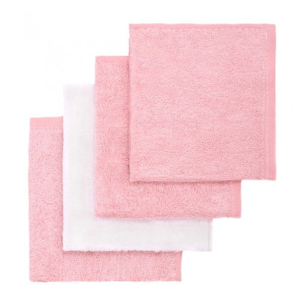 Komplet 4 bambusovih brisačk v roza in beli barvi T-TOMI