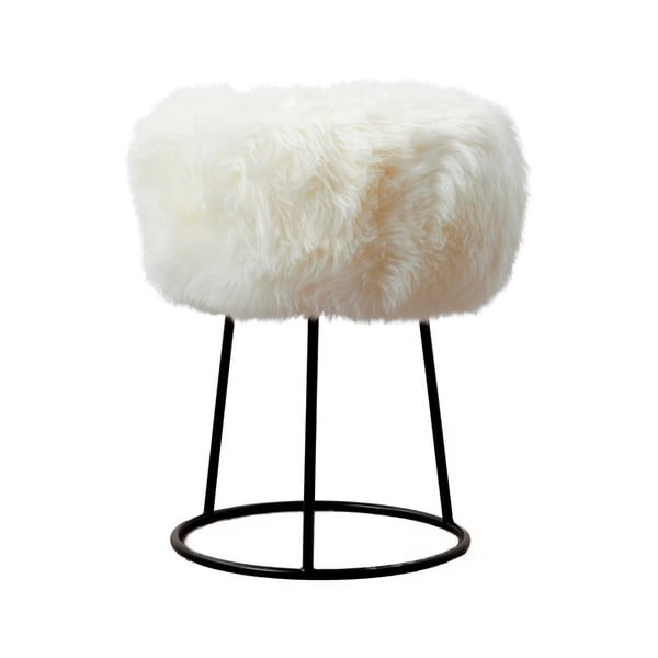 Stolček s sedežem iz bele ovčje kože Native Natural, ⌀ 36 cm