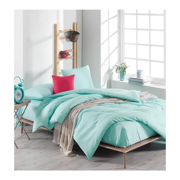 Mint zelena bombažna posteljnina z rjuho za zakonsko posteljo EnLora Home, 200 x 220 cm