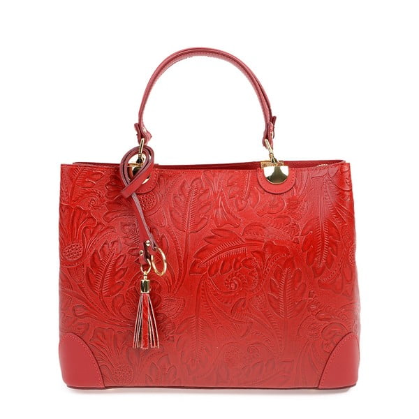 Rdeča usnjena torbica Carla Ferreri Floral