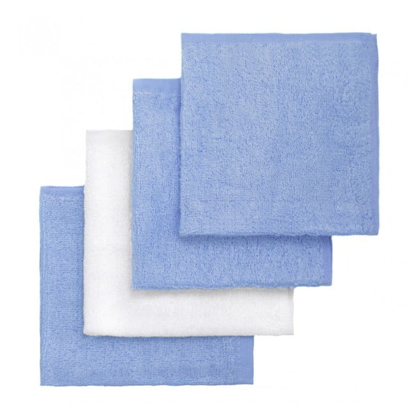 Komplet 4 bambusovih brisačk v modri in beli barvi T-TOMI