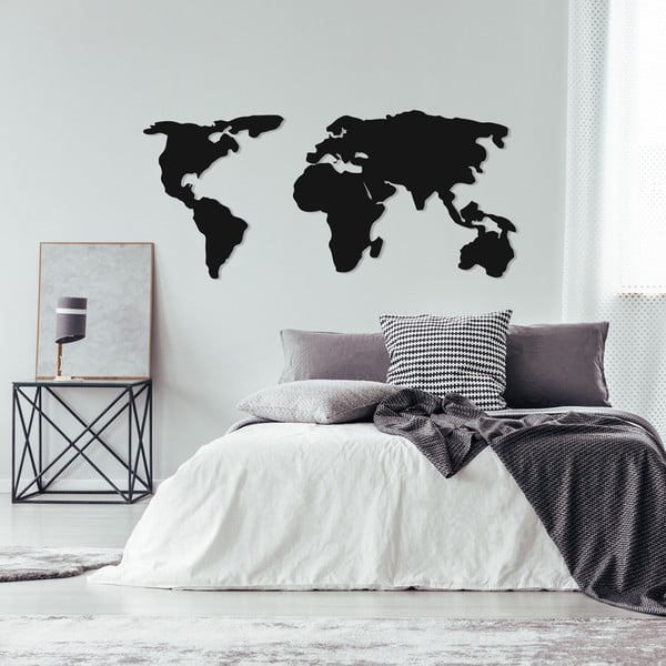 Črna kovinska stenska dekoracija World Map Two, 121 x 56 cm