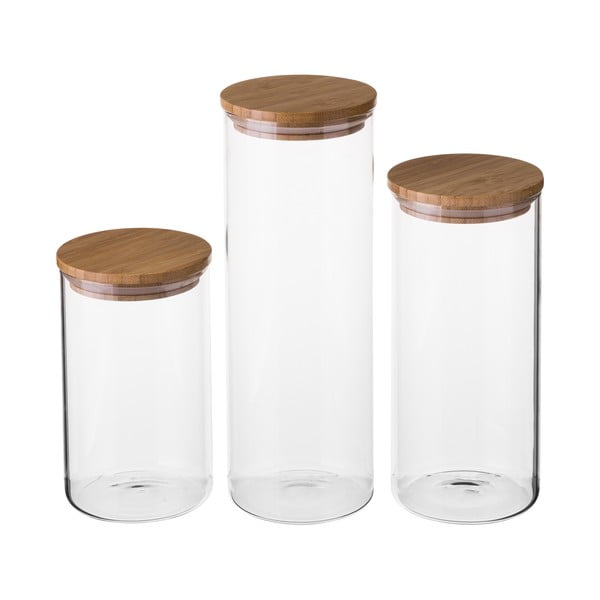 Komplet 3 steklenih kozarcev s pokrovom iz bambusa Unimasa