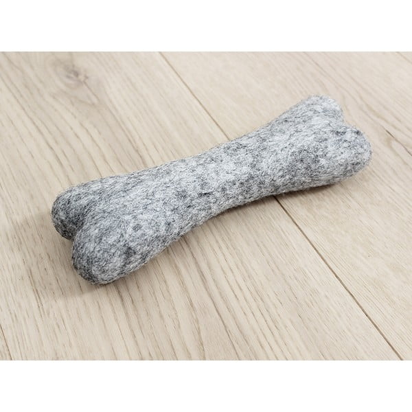 Jekleno siva volnena igrača za hišne ljubljenčke v obliki kosti Wooldot Pet Bones, dolžina 22 cm
