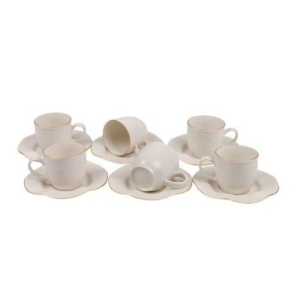 Komplet 6 porcelanastih skodelic in krožnikov Kutahya Rullio