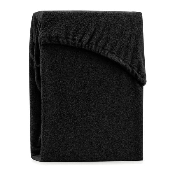 Črna elastična rjuha za zakonsko posteljo AmeliaHome Ruby Siesta, 180/200 x 200 cm
