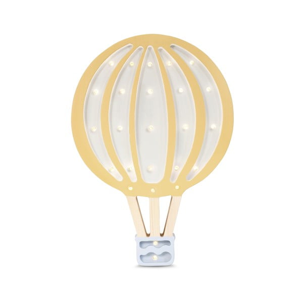 Rumeno-bela stenska svetilka iz borovega lesa Little Lights Hot Air Baloon, višina 38,5 cm