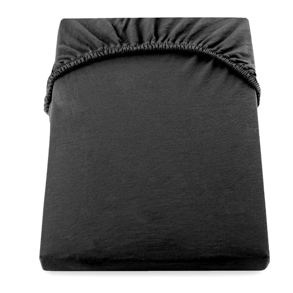 Črna bombažna elastična rjuha DecoKing Amber Collection, 140/160 x 200 cm